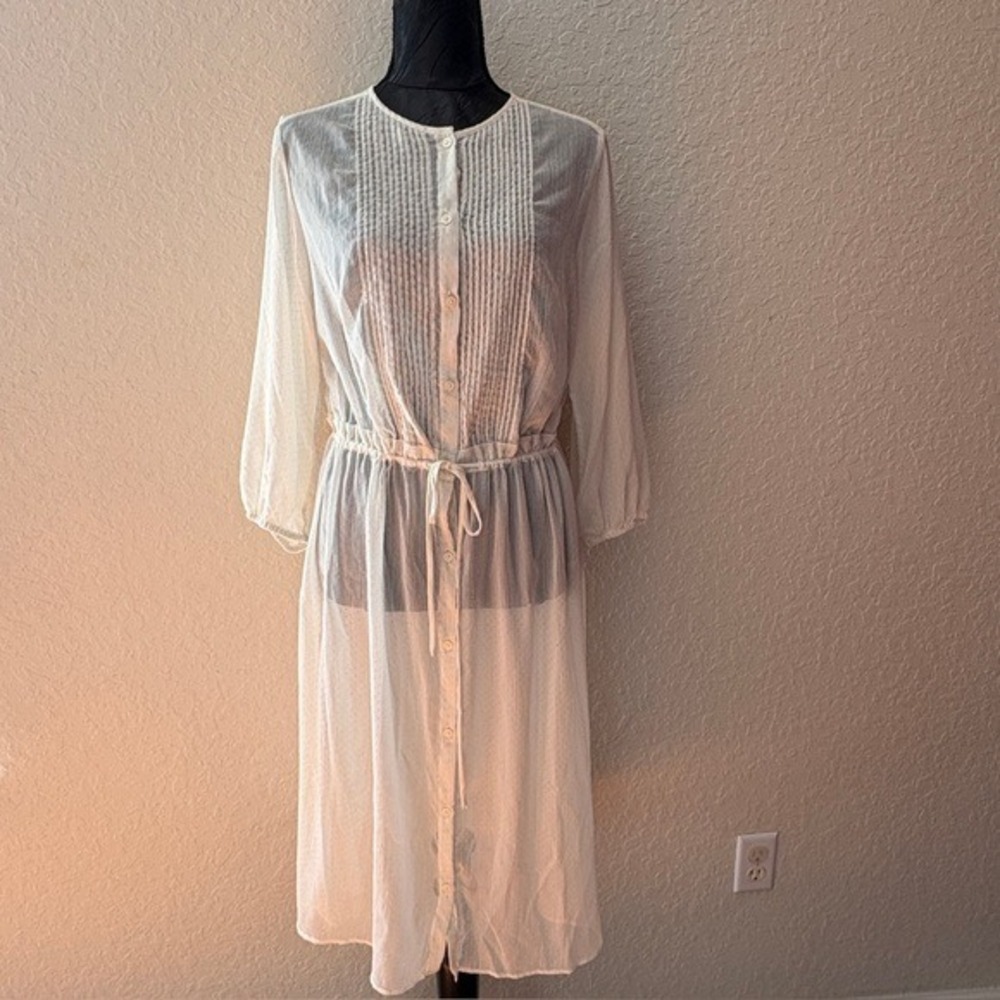 Uniqlo Dress Swiss Dot Pintuck Sheer Button Front, Womens M White